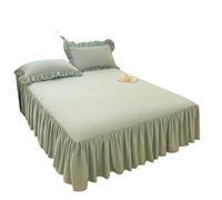 Faldones de Cama Faldas de Cama Color Liso con Encaje Lijado, Antideslizantes, for Dormitorio, Dos Capas, Decoradas(Green,1 pc Skirt 100x200cm)