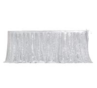 Faldones De Mesa Falda de mesa lentejuelas doradas Beige, mantel for mesas, fiesta cumpleaños, boda, Navidad, accesorios, dulces, decoración, Festival Deco(Silver,14FT-70x426cm)