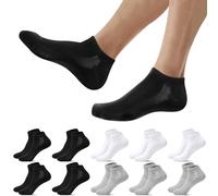 Falechay 10 Pares Calcetines Deporte Hombre Mujer Cortos Calcetines Tobilleros Respirable Algodón Unisex,Negro-Blanco-Gris 43-46