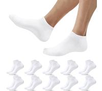 Falechay 10 Pares Calcetines Deporte Hombre Mujer Cortos Calcetines Tobilleros Respirable Algodón Unisex,Blanco 43-46