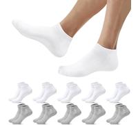 Falechay 10 Pares Calcetines Deporte Hombre Mujer Cortos Calcetines Tobilleros Respirable Algodón Unisex,Blanco-Gris 35-38