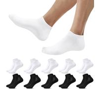 Falechay 10 Pares Calcetines Deporte Hombre Mujer Cortos Calcetines Tobilleros Respirable Algodón Unisex,Negro-Blanco 39-42
