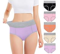 Falechay Bragas Algodón Mujer sin Costuras Altas Braguitas Slips Tallas Grandes de Señora Mayor Cómoda Pack de 5 Negro/Amarillo/Naranja/Rosa/Morado XS