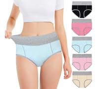 Falechay Bragas Algodón Mujer sin Costuras Altas Braguitas Slips Tallas Grandes Menstruales de Señora Mayor Cómoda Pack de 5 Negro/Rosa/Rojo/Azul/Rosa/Amarillo XS