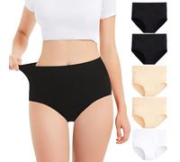 Falechay Bragas Mujer Algodón Cintura Alta Pack de 5 Negro-Beige-Blanco,L