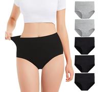 Falechay Bragas Mujer Algodón Cintura Alta Pack de 5 Negro-Gris,XL