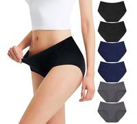 Falechay Bragas Mujer Algodón Cintura Midi Negro Azul Oscuro Gris Oscuro-XS Pack de 6