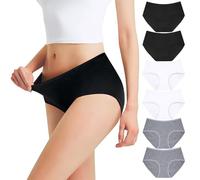 Falechay Bragas Mujer Algodón Cintura Midi Negro Blanco Gris-XS Pack de 6