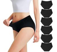 Falechay Bragas Mujer Algodón Cintura Midi Negro-L Pack de 6