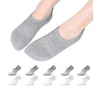 Falechay Calcetines Mujer Hombre 10 Pares Tobilleros Invisibles Cortos Calcetines Algodón Transpirables Antideslizante Silicona Verano Gris/Blanco 35-38