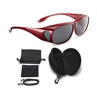 FALINGO Sobre-gafas de sol gafas EDICIÓN CLÁSICA polarizadas UV 400 (rojo, gris)