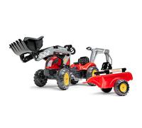 FALK Farm Lander - Tractoexcavadora de Pedales con Excavadora y Remolque, Color Rojo - Fabricado en Francia - Pala Frontal y Excavadora articulada - a Partir de 2 años - 2058N