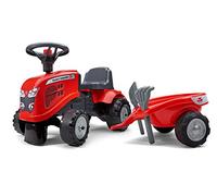 Falk - Portador Tractor Massey Ferguson con Remolque - 12 Meses - Fabricado en Francia - Pala y rastrillo Incluido - 2 Estilos de personalización - Placa de matrícula Personalizable - 241C