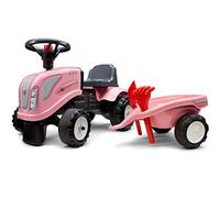 Falk - Portatractor girly New Holland con remolque de 12 meses, fabricado en Francia, pala y rastrillo incluidos, 2 estilos de personalización, placa de matrícula personalizable-288C, 288C