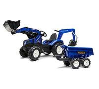 FALK - Retroexcavadora de Pedales New Holland con Excavadora y Remolque basculante - A Partir de 3 años - Fabricada en Francia - Asiento Giratorio - 3090W