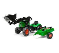 FALK - Tracteur a pedales Supercharger vert avec pelle avant, capot ouvrant et remorque inclus