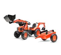 FALK - Tractoexcavadora de Pedales Kubota con Excavadora y Remolque - Naranja - Fabricado en Francia - Pala Frontal y Excavadora articulada - Asiento Giratorio - A Partir de 3 años - 2060Y