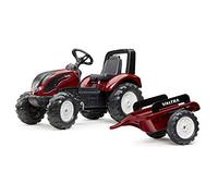 FALK - Tractor con Pedales Valtra con Remolque - A Partir de 3 años - Fabricado en Francia - Volante direccional con bocina - Asiento Ajustable - 4000 AB