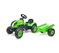 Falk Tractor de Pedales Country Farmer Verde con Remolque-a Partir de 2 años-Fabricado en Francia-Placa de matrícula Personalizable-Volante Direccional con Bocina 2057L, 2057L