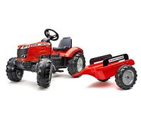 FALK - Tractor de Pedales Massey Ferguson con Remolque - A Partir de 3 años - Fabricado en Francia - Volante direccional con bocina - Asiento Regulable - 4010AB
