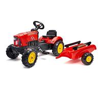 FALK - Tractor de Pedales sobrealimentador con Remolque - A Partir de 2 años - Fabricado en Francia - Capó abatible - Volante direccional con bocina - 2030AB