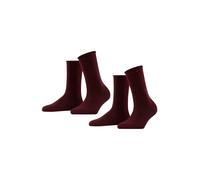FALKE Happy Double Pack W So algodón lisos 2 pares, Calcetines Mujer, Rojo Barolo 8596, 35-38