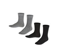 FALKE Happy Double Pack K So algodón lisos 2 pares, Calcetines Unisex niños, Multicolor Black Grey 0050, 39-42