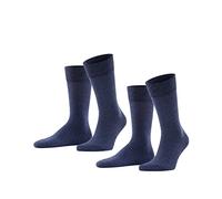 FALKE Happy Double Pack M So algodón lisos 2 pares, Calcetines Hombre, Azul Navy Melange 6127, 43-46
