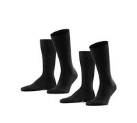 FALKE Happy Double Pack M So algodón lisos 2 pares, Calcetines Hombre, Negro Black 3000, 39-42