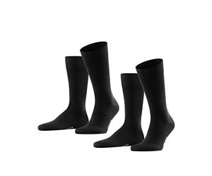 FALKE Happy Double Pack M So algodón lisos 2 pares, Calcetines Hombre, Negro Black 3000, 43-46