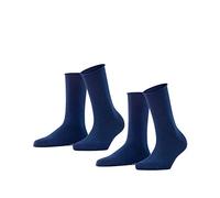 FALKE Happy Double Pack W So algodón lisos 2 pares, Calcetines Mujer, Azul Royal Blue 6000, 39-42