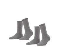FALKE Happy Double Pack W So algodón lisos 2 pares, Calcetines Mujer, Gris Light Grey Melange 3390, 35-38