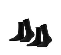 FALKE Happy Double Pack W So algodón lisos 2 pares, Calcetines Mujer, Negro Black 3000, 35-38