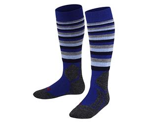 FALKE SK2 Intermediate Stripes K Kh lana hilo funcional gruesos cálidos 1 par, Calcetines de esquí Unisex niños, Azul Yve 6714, 31-34