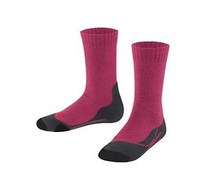 FALKE TK2 K So lana hilo funcional antiampollas gruesos 1 par, Calcetines para senderismo Unisex niños, Rojo Rose 8564, 23-26