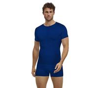 FALKE Warm Round Neck M S/s TS Hilo Funcional Secado rápido 1 Pieza, Capa de Base Superior Hombre, Azul Yve 6714, S