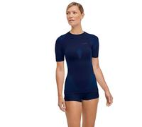 FALKE Warm Round Neck W S/s TS Hilo Funcional Secado rápido 1 Pieza, Capa de Base Superior Mujer, Azul Space Blue 6116, M