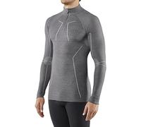 FALKE Wool-Tech High Zip Neck M L/S SH lana hilo funcional secado rápido calida 1 pieza, Capa de base superior Hombre, Gris (Grey-Heather 3757), XXL