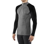 FALKE Wool-Tech High Zip Neck M L/S SH lana hilo funcional secado rápido calida 1 pieza, Capa de base superior Hombre, Gris (Black Grey Melange 3118), S