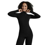 FALKE Wool-Tech High Zip Neck W L/s Sh lana hilo funcional secado rápido 1 pieza, Capa de base superior Mujer, Negro Black 3000, M