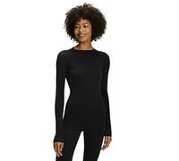 FALKE Wool-Tech Round Neck W L/S SH lana hilo funcional secado rápido calida 1 pieza, Capa de base superior Mujer, Negro (Black 3000), XL