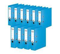 Falken - Archivador de anillas (10 unidades, acabado en Alemania, funda de plástico exterior e interior, 8 cm de ancho, DIN A4, color pastel, azul claro, carpeta de archivos, carpeta de oficina