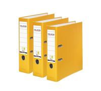 Falken Pack de 3 Archivadores PP-Color, Fabricado en Alemania, 8 cm, DIN A4, amarillo, cubierta exterior de plástico, interior de papel, con etiqueta de lomo intercambiable