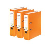 Falken Pack de 3 Archivadores PP-Color, Fabricado en Alemania, 8 cm, DIN A4, naranja, cubierta exterior de plástico, interior de papel, con etiqueta de lomo intercambiable