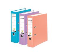 Falken Pack de 3 Archivadores PP-Color, Fabricado en Alemania, 8 cm, DIN A4, surtido en colores pastel, cubierta exterior de plástico, interior de papel, con etiqueta de lomo intercambiable