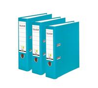 Falken Pack de 3 Archivadores PP-Color, Fabricado en Alemania, 8 cm, DIN A4, turquesa, cubierta exterior de plástico, interior de papel, con etiqueta de lomo intercambiable