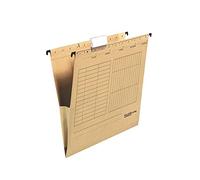 Falken UniReg - Bolsa colgante de cartón reciclado para DIN A4 con ranas de lino, color marrón, paquete de 25 unidades, ideal para la oficina y la autoridad pública