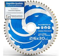 FALKENWALD Disco Sierra Circular 216 x 30 mm - Madera, Precisión | Disco sierra circular 216x30 para madera - dentado fino, borde de precisión, orificio 30mm