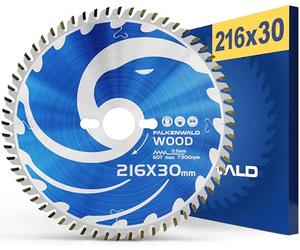 FALKENWALD® Hoja de sierra de 216 x 30 mm para madera, 60 dientes de metal duro, compatible con Metabo KGS 216 M, Bosch GCM 8 SDE, PCM 8S sierra tronzadora - HM hoja de sierra circular 216 x 30 mm -