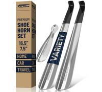 FALKON Juego de calzador largo de metal, cuerno de zapato de 2 x 16.5 pulgadas, mango largo para personas mayores + 1 x 7.5 pulgadas, calzador largo, paquete de 3, cuerno de zapato extralargo de